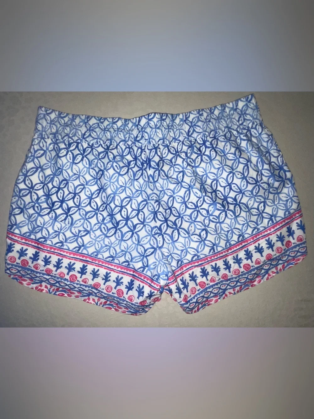 Vineyard Vines Blue Printed High Waist Shorts with Pink Tassels
